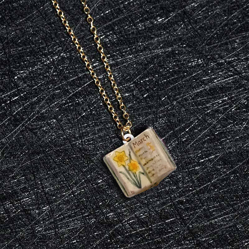 Healing and Luck Copper Birth Flower Strengthen Book Design Pendant Necklace