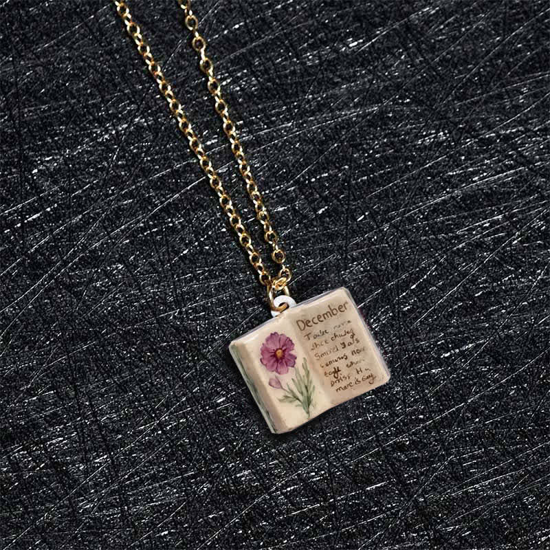 Healing and Luck Copper Birth Flower Strengthen Book Design Pendant Necklace