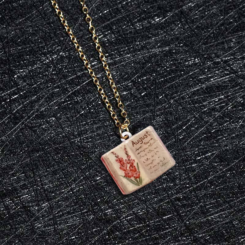 Healing and Luck Copper Birth Flower Strengthen Book Design Pendant Necklace