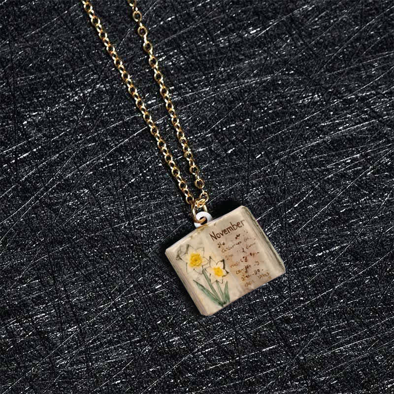 Nimara Ritual Copper Birth Flower Strengthen Book Design Balance Pendant Necklace