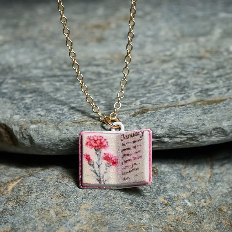 Healing and Luck Copper Birth Flower Strengthen Book Design Pendant Necklace