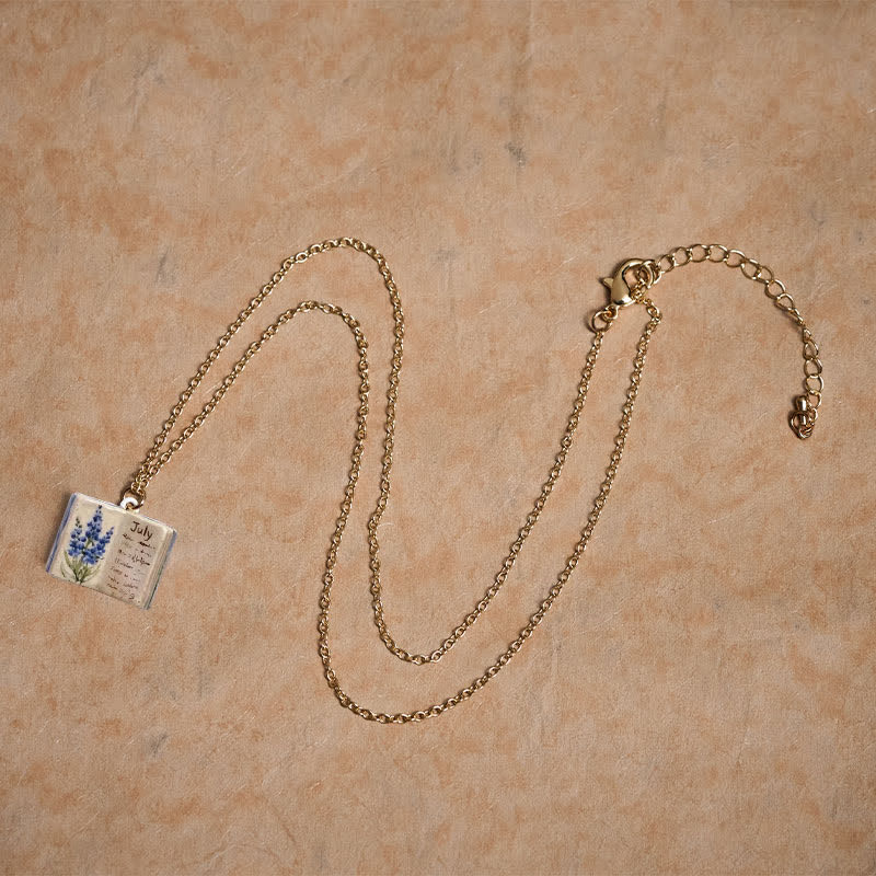 Healing and Luck Copper Birth Flower Strengthen Book Design Pendant Necklace