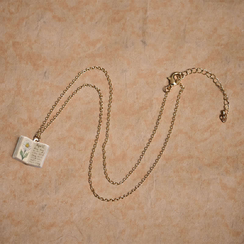 Healing and Luck Copper Birth Flower Strengthen Book Design Pendant Necklace