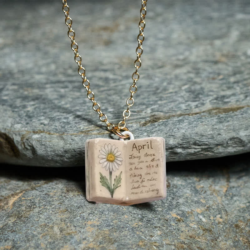 Healing and Luck Copper Birth Flower Strengthen Book Design Pendant Necklace