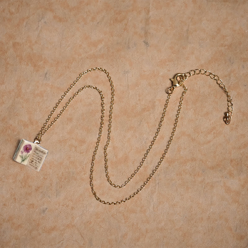 Healing and Luck Copper Birth Flower Strengthen Book Design Pendant Necklace