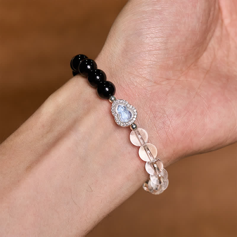 Nimara Ritual Clear Quartz Black Obsidian Gourd Clarity Bracelet