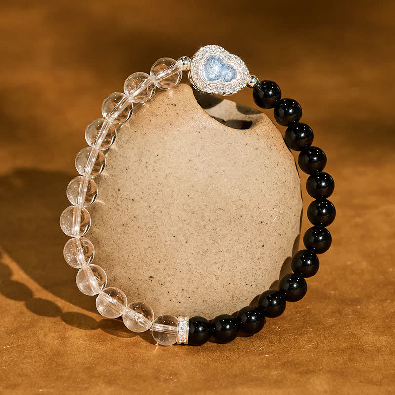 Nimara Ritual Clear Quartz Black Obsidian Gourd Clarity Bracelet