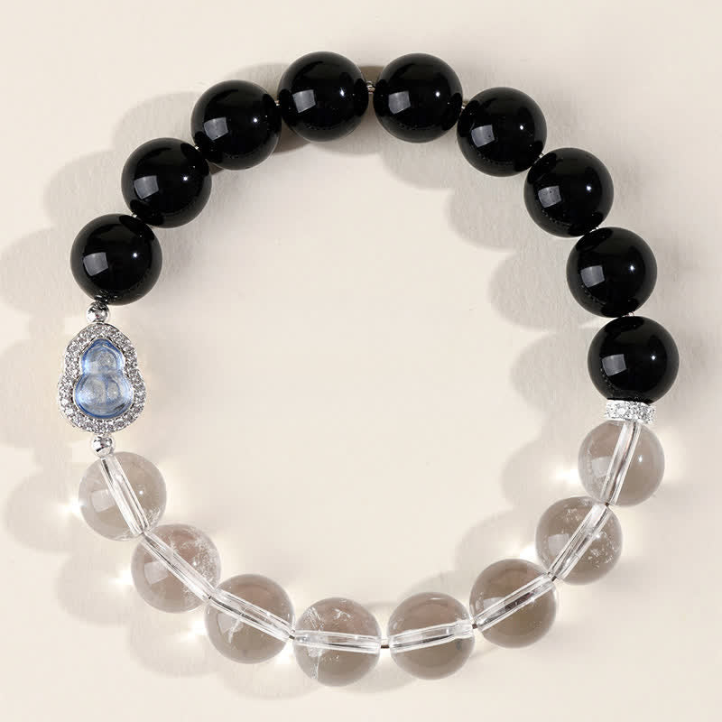 Nimara Ritual Clear Quartz Black Obsidian Gourd Clarity Bracelet