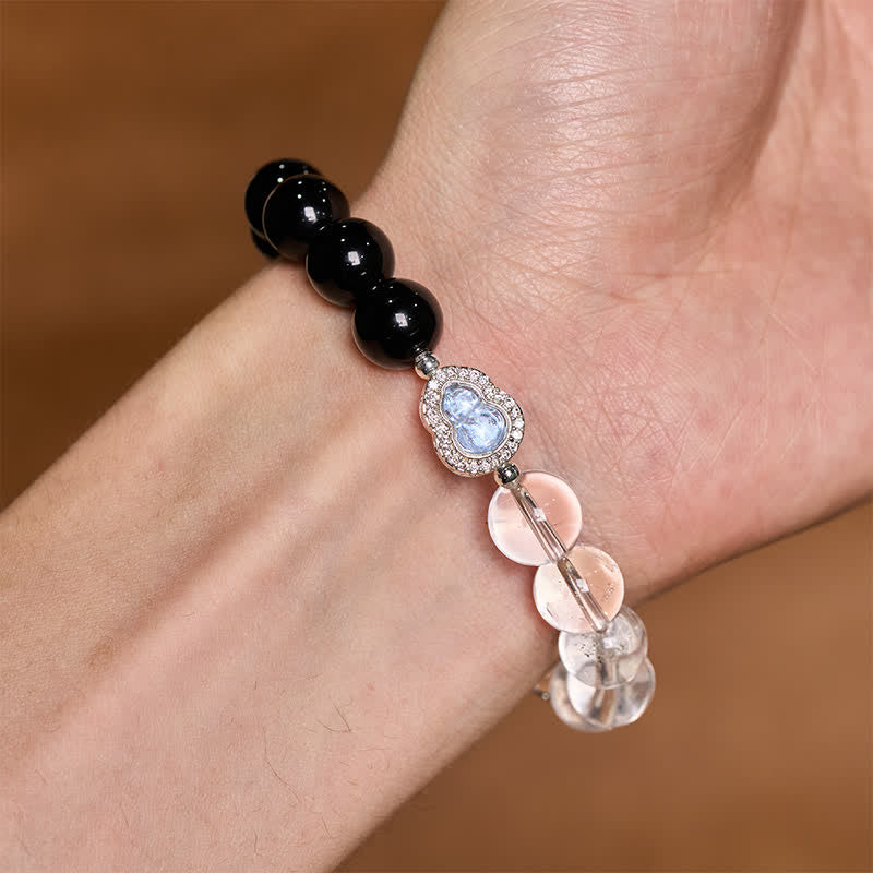 Nimara Ritual Clear Quartz Black Obsidian Gourd Clarity Bracelet