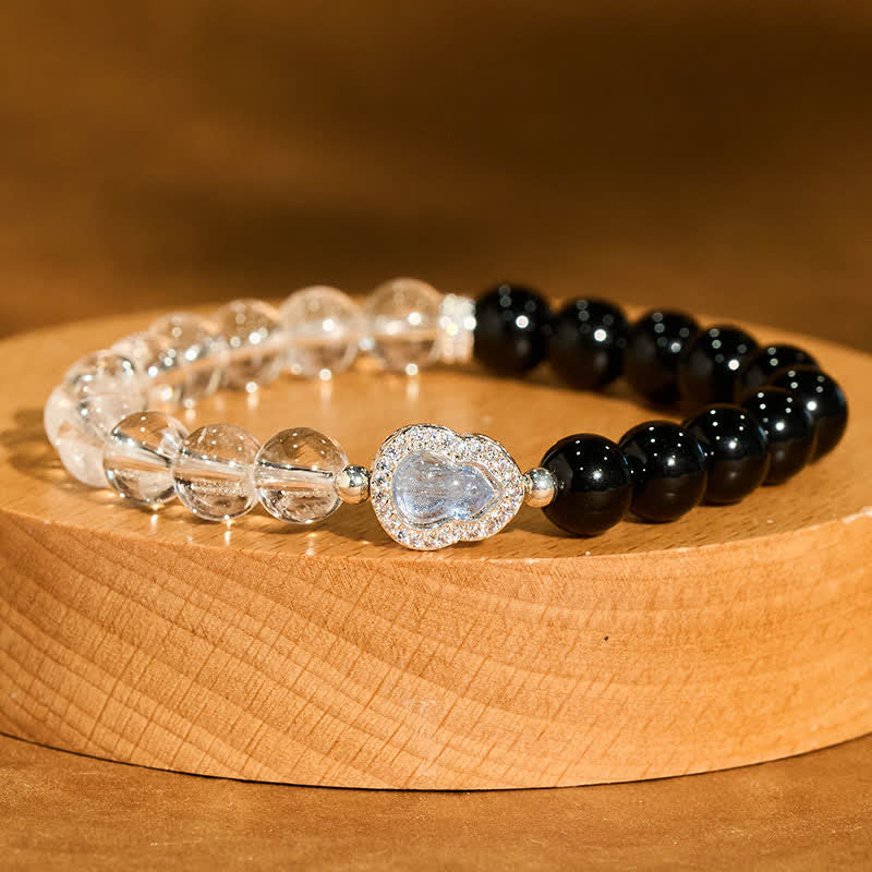 Nimara Ritual Clear Quartz Black Obsidian Gourd Clarity Bracelet
