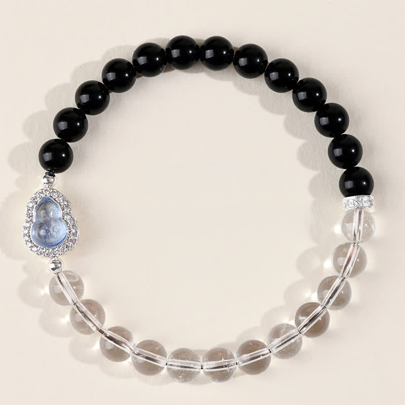 Nimara Ritual Clear Quartz Black Obsidian Gourd Clarity Bracelet