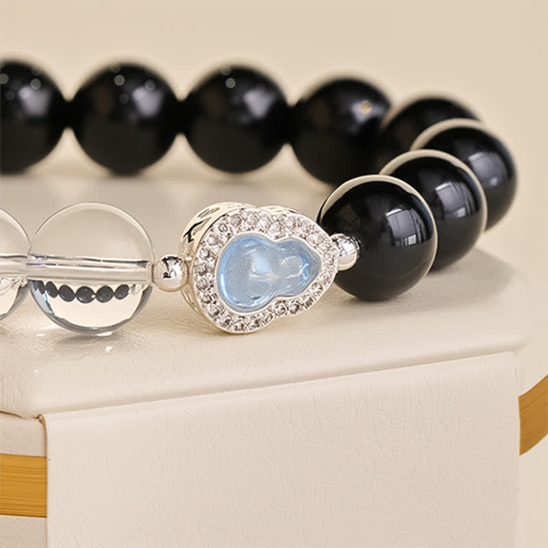 Nimara Ritual Clear Quartz Black Obsidian Gourd Clarity Bracelet