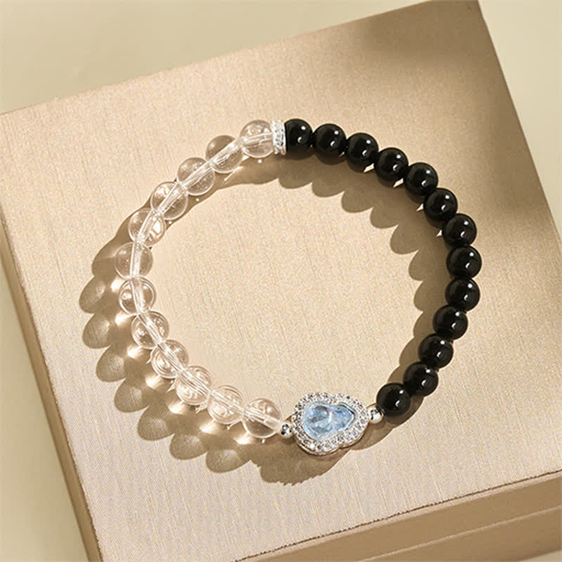 Nimara Ritual Clear Quartz Black Obsidian Gourd Clarity Bracelet