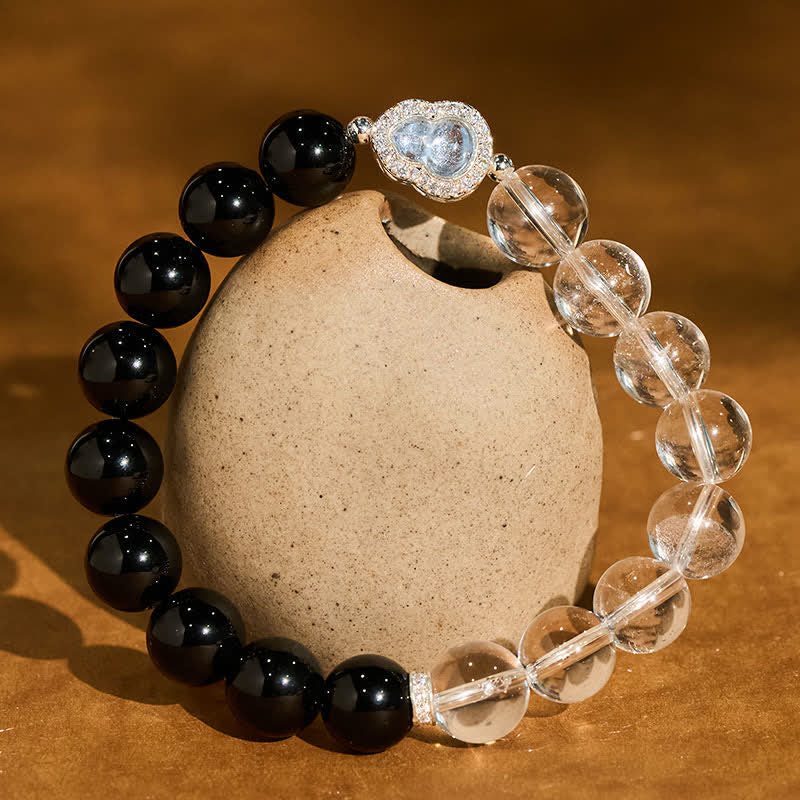 Nimara Ritual Clear Quartz Black Obsidian Gourd Clarity Bracelet