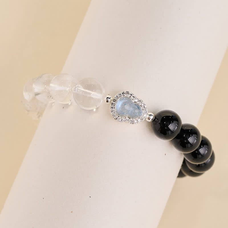 Nimara Ritual Clear Quartz Black Obsidian Gourd Clarity Bracelet