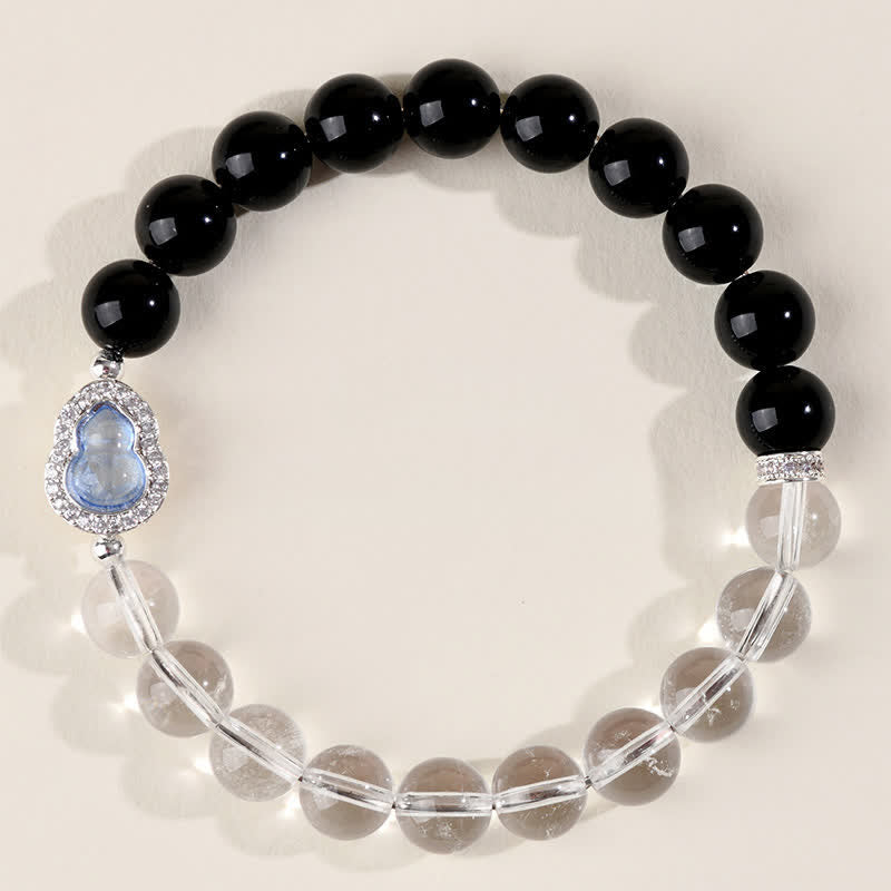 Nimara Ritual Clear Quartz Black Obsidian Gourd Clarity Bracelet
