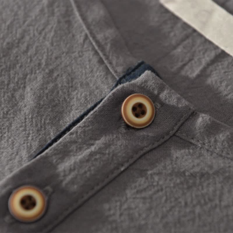 Nimara Ritual Summer Casual Minimalist Two Buttons Solid Cotton Linen Men's Short Sleeve Shirts