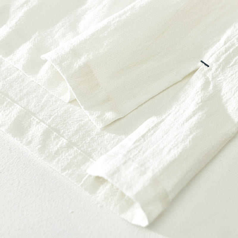 Nimara Ritual Summer Casual Minimalist Two Buttons Solid Cotton Linen Men's Short Sleeve Shirts