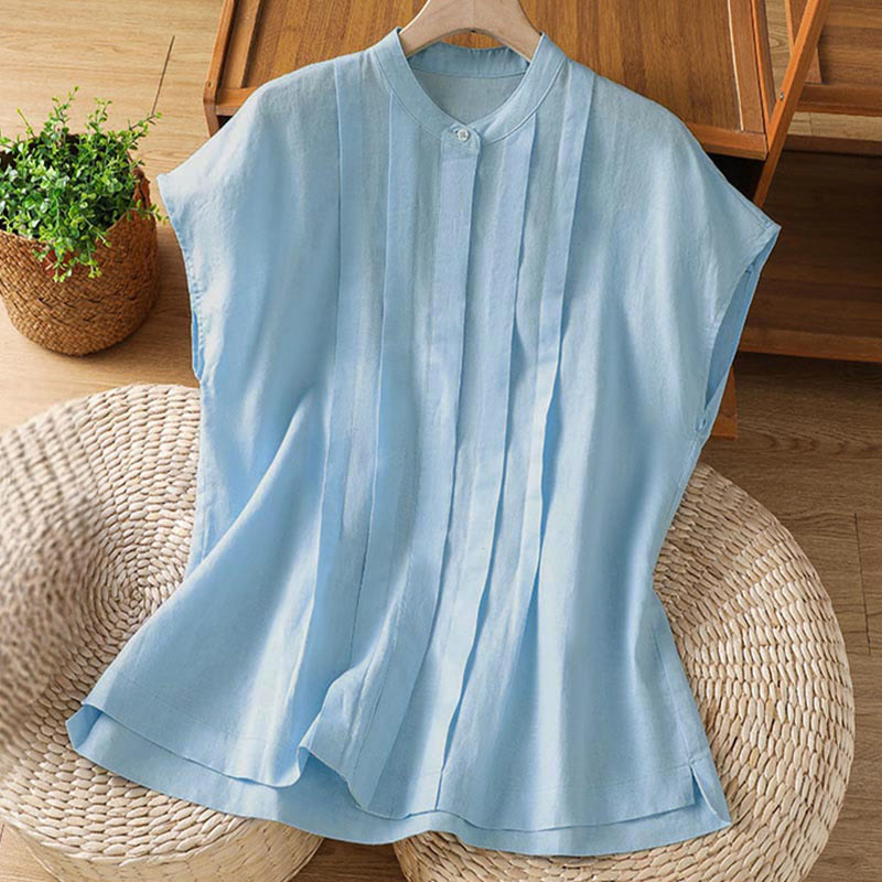 Nimara Ritual Summer Casual Pintuck Front Solid Women's Sleeveless Shirts