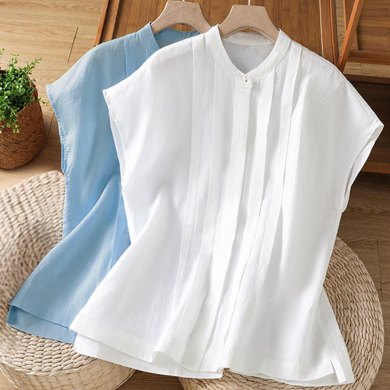Nimara Ritual Summer Casual Pintuck Front Solid Women's Sleeveless Shirts