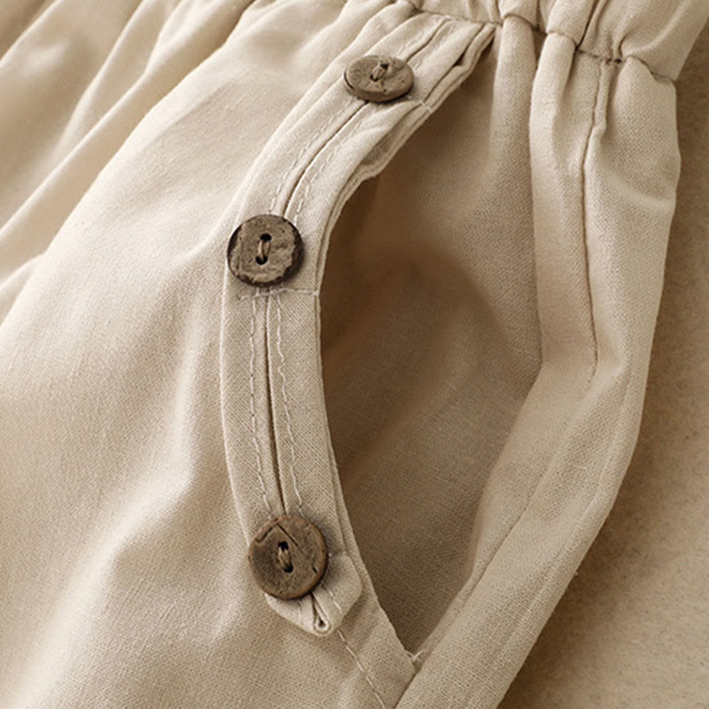 Nimara Ritual Spring Summer Casual Decorative Buttons Solid Cropped Pants Women's Harem Pants With Pocket