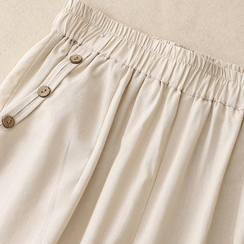 Nimara Ritual Spring Summer Casual Decorative Buttons Solid Cropped Pants Women's Harem Pants With Pocket