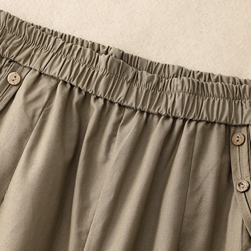 Nimara Ritual Spring Summer Casual Decorative Buttons Solid Cropped Pants Women's Harem Pants With Pocket