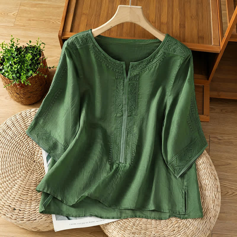 Nimara Ritual Summer Boho Casual Embroidery Geometric Women's Short Sleeve T-Shirts