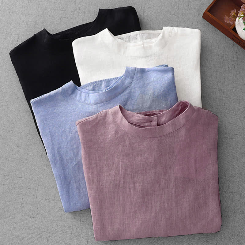 Nimara Ritual Summer Casual Minimalist Back Buttons Solid Women's Short Sleeve T-Shirts With Front Pockets
