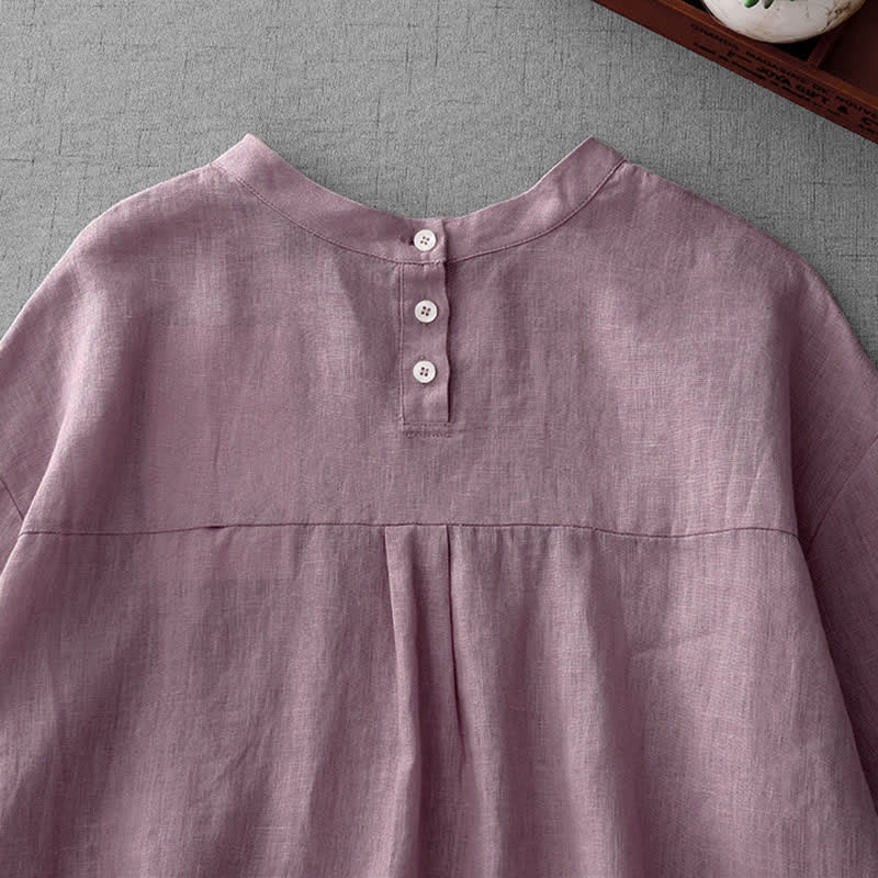 Nimara Ritual Summer Casual Minimalist Back Buttons Solid Women's Short Sleeve T-Shirts With Front Pockets