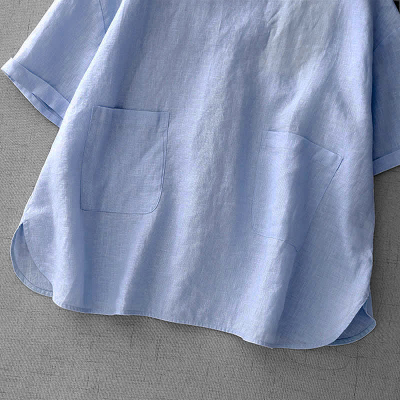 Nimara Ritual Summer Casual Minimalist Back Buttons Solid Women's Short Sleeve T-Shirts With Front Pockets