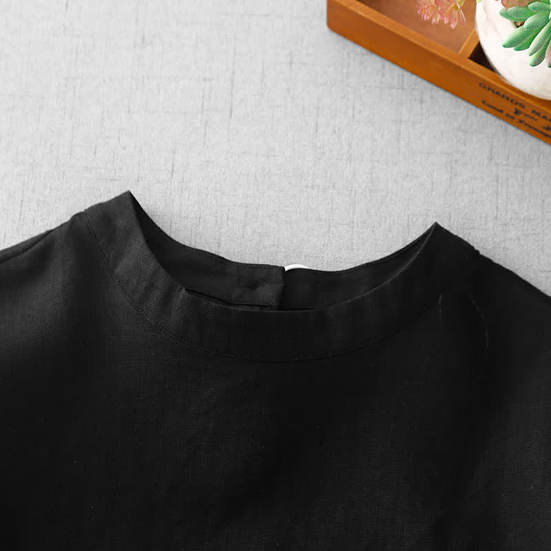 Nimara Ritual Summer Casual Minimalist Back Buttons Solid Women's Short Sleeve T-Shirts With Front Pockets