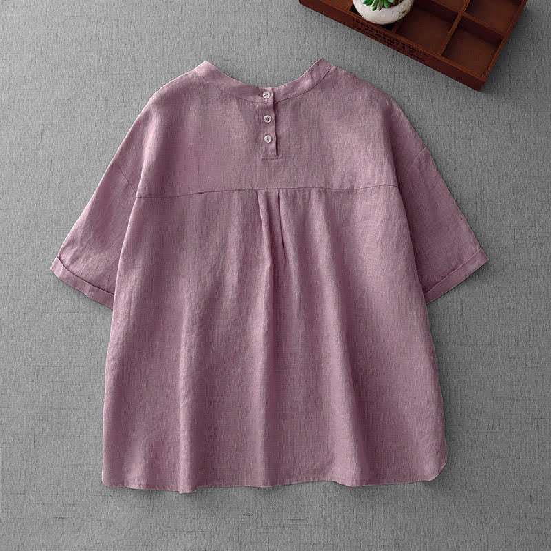 Nimara Ritual Summer Casual Minimalist Back Buttons Solid Women's Short Sleeve T-Shirts With Front Pockets