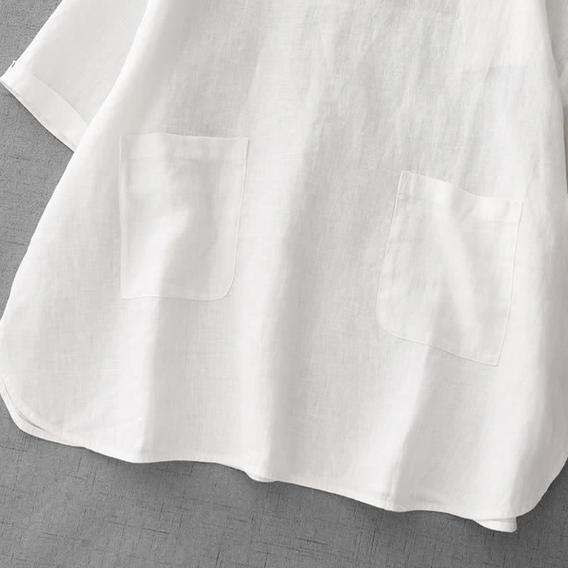 Nimara Ritual Summer Casual Minimalist Back Buttons Solid Women's Short Sleeve T-Shirts With Front Pockets