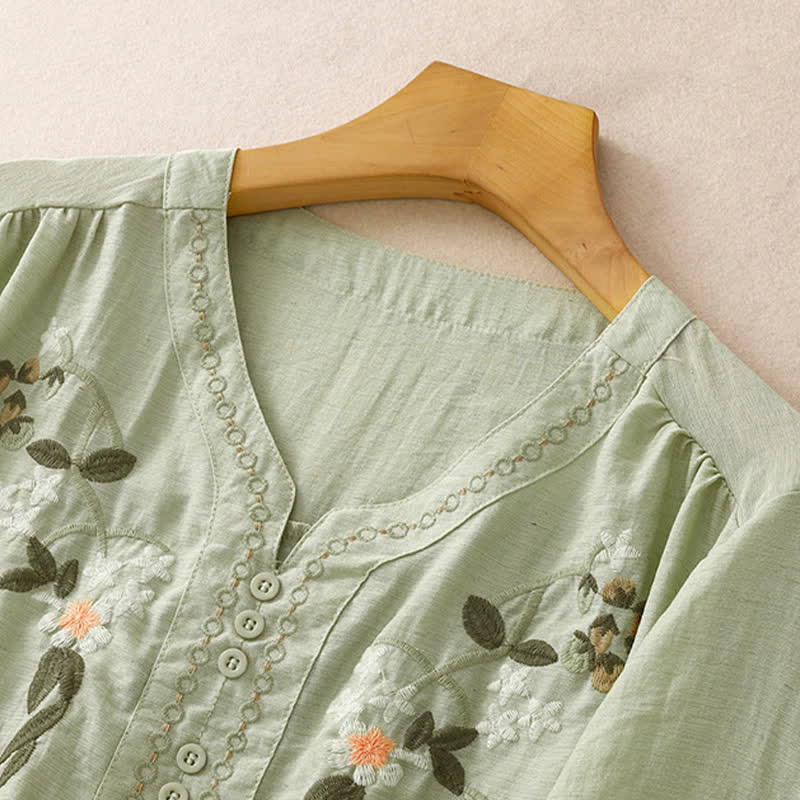 Nimara Ritual Summer Boho Embroidery Floral Women's Short Sleeve Shirt