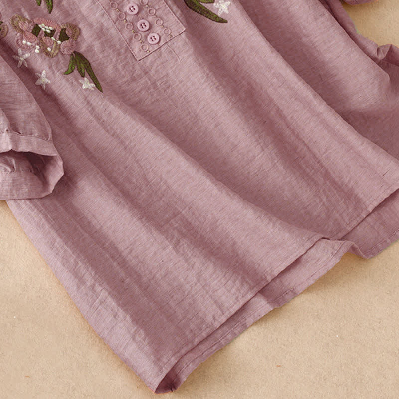 Nimara Ritual Summer Boho Embroidery Floral Women's Short Sleeve Shirt