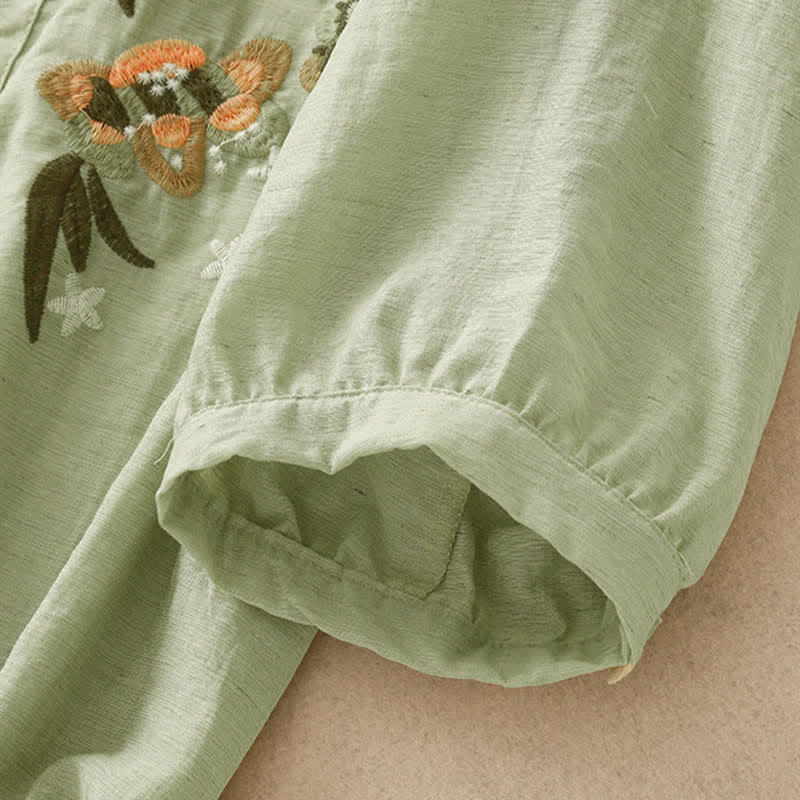 Nimara Ritual Summer Boho Embroidery Floral Women's Short Sleeve Shirt