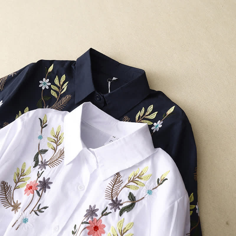 Nimara Ritual Spring Summer Boho Embroidery Floral Women's Short Sleeve Shirt