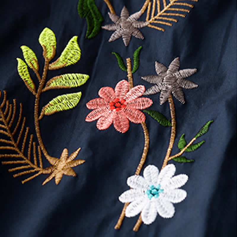Nimara Ritual Spring Summer Boho Embroidery Floral Women's Short Sleeve Shirt