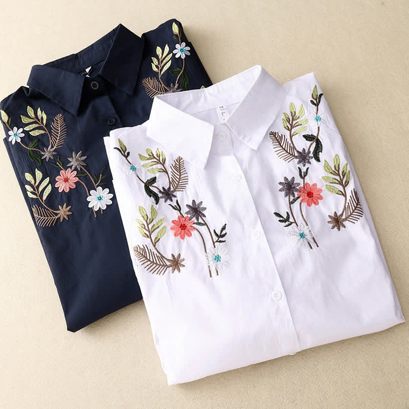 Nimara Ritual Spring Summer Boho Embroidery Floral Women's Short Sleeve Shirt