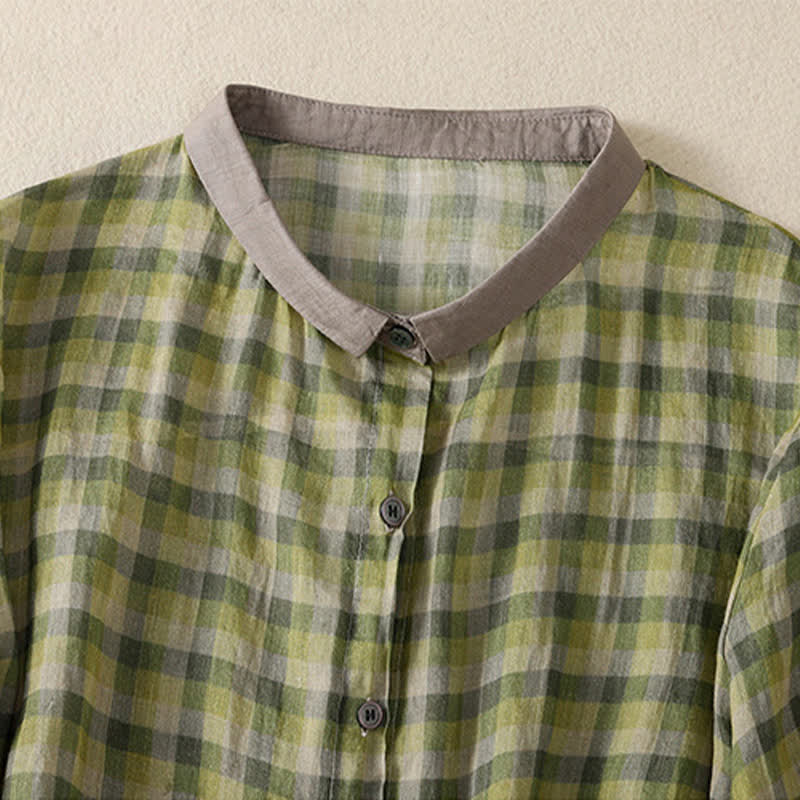 Nimara Ritual Summer Vintage Button Up Plaid Women's Short Sleeve Shirts