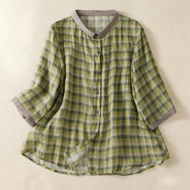Nimara Ritual Summer Vintage Button Up Plaid Women's Short Sleeve Shirts