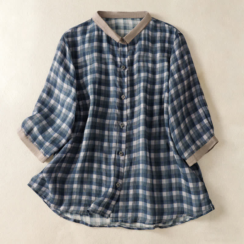 Nimara Ritual Summer Vintage Button Up Plaid Women's Short Sleeve Shirts