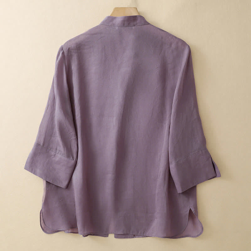 Nimara Ritual Summer Solid Mandarin Collar Women's Three-Quarter Sleeve Shirts
