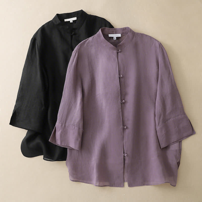 Nimara Ritual Summer Solid Mandarin Collar Women's Three-Quarter Sleeve Shirts