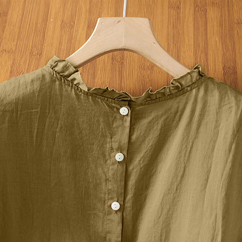 Nimara Ritual Summer Casual Ruffled Collar Back Button-up Solid Women's Sleeveless Shirts