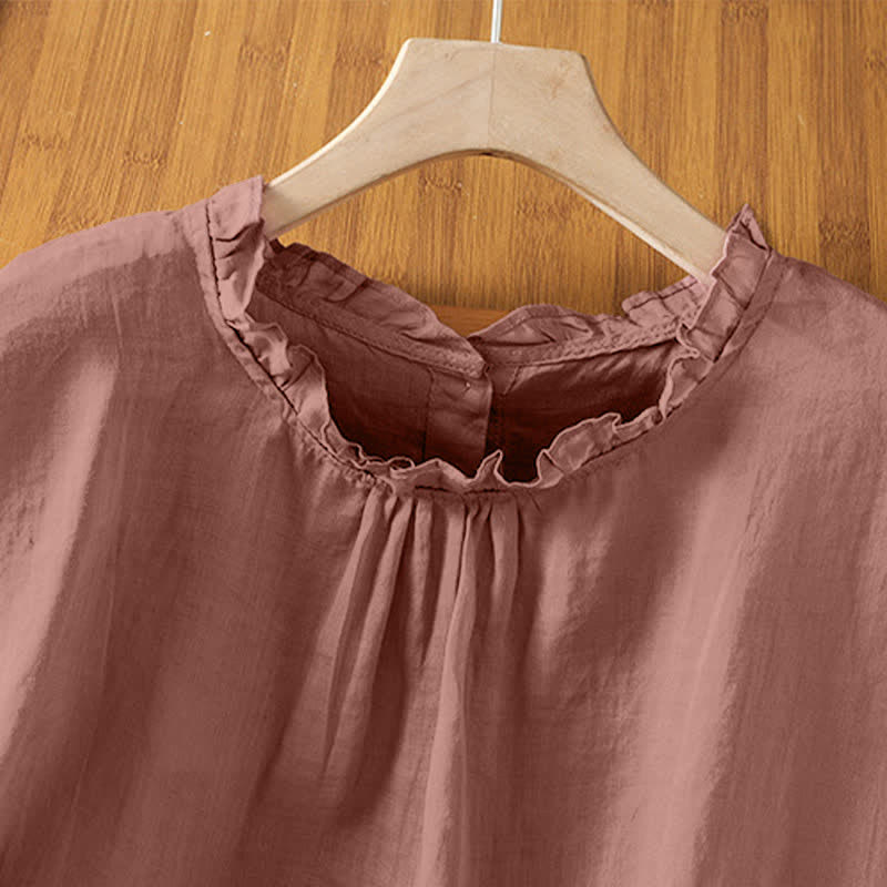 Nimara Ritual Summer Casual Ruffled Collar Back Button-up Solid Women's Sleeveless Shirts