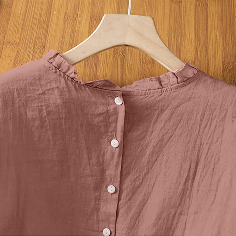 Nimara Ritual Summer Casual Ruffled Collar Back Button-up Solid Women's Sleeveless Shirts
