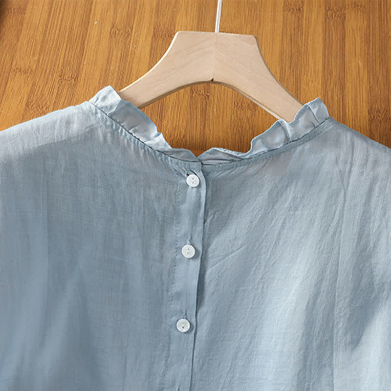 Nimara Ritual Summer Casual Ruffled Collar Back Button-up Solid Women's Sleeveless Shirts