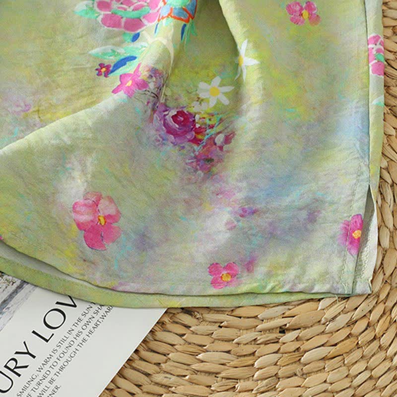 Nimara Ritual Summer Elegant Mandarin Collar Side Slit Floral Print Women's Sleeveless Shirts